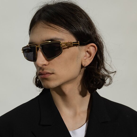 NEW BALMAIN SUNGLASSES TITAN BPS-139A UNISEX AVIATOR GOLD EYEWEAR TITANIUM AR - Picture 1 of 4